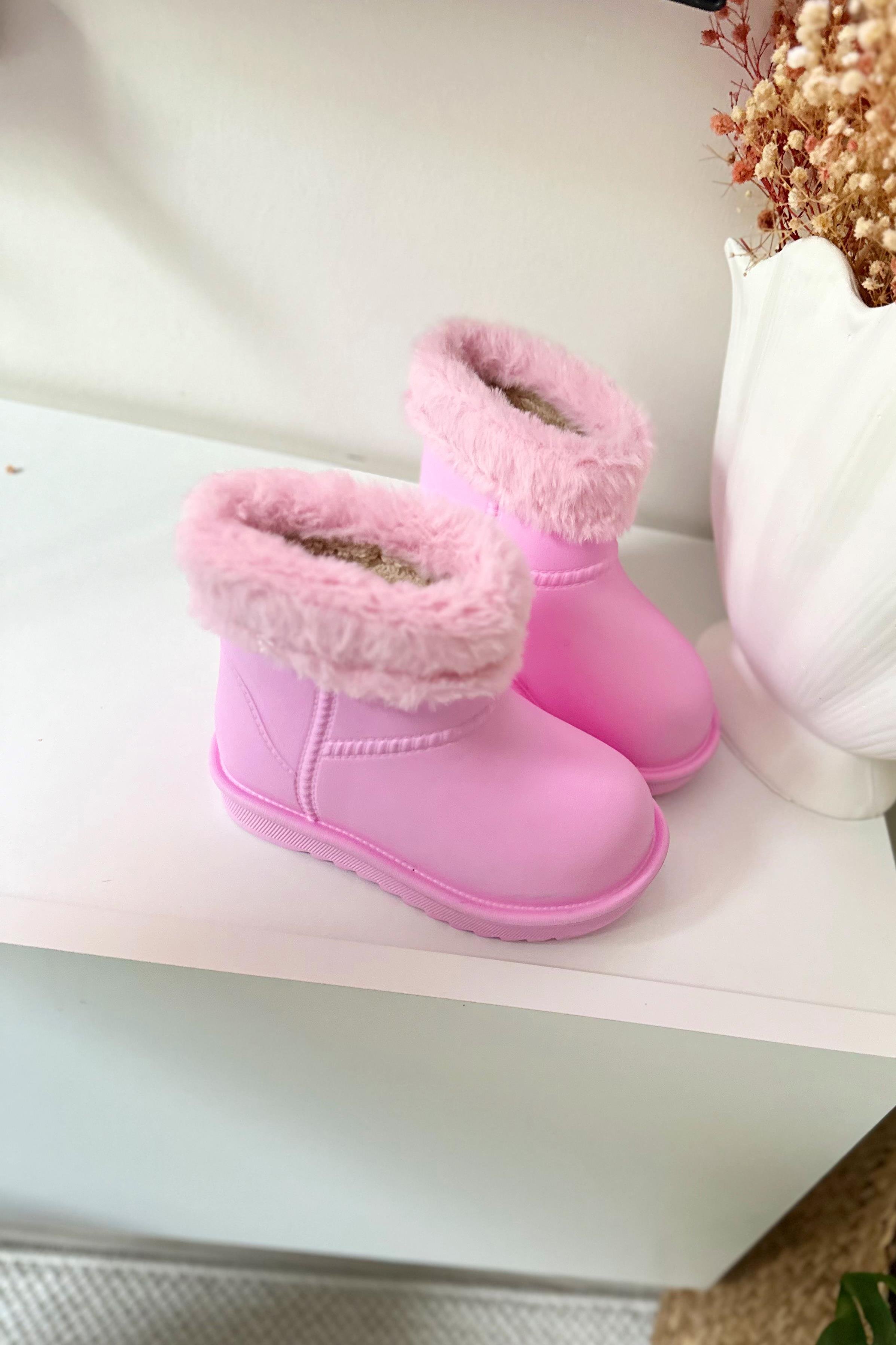 İçi Kürkü Su Geçirmez Pembe Yağmur Botu Ayakkabı