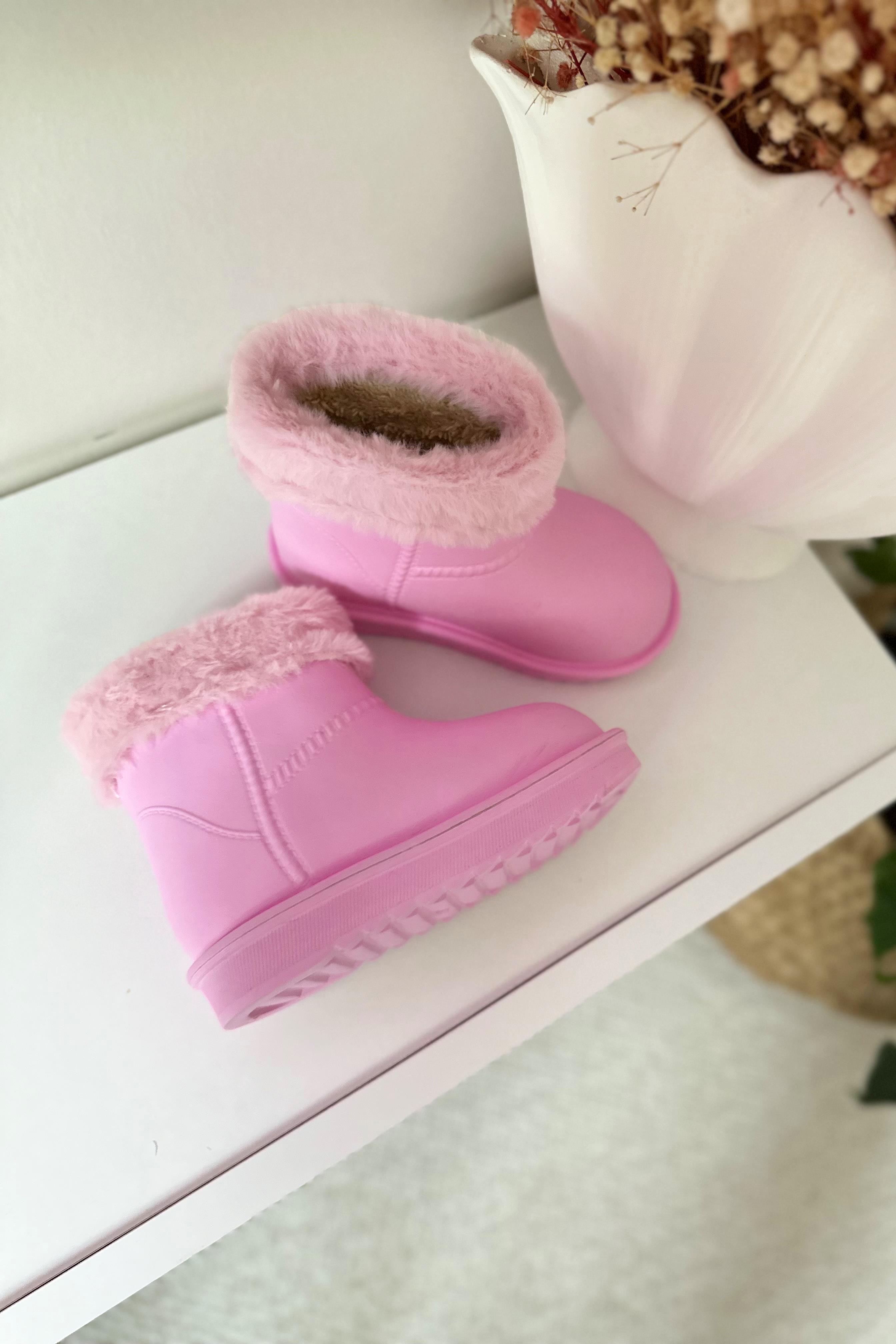 İçi Kürkü Su Geçirmez Pembe Yağmur Botu Ayakkabı