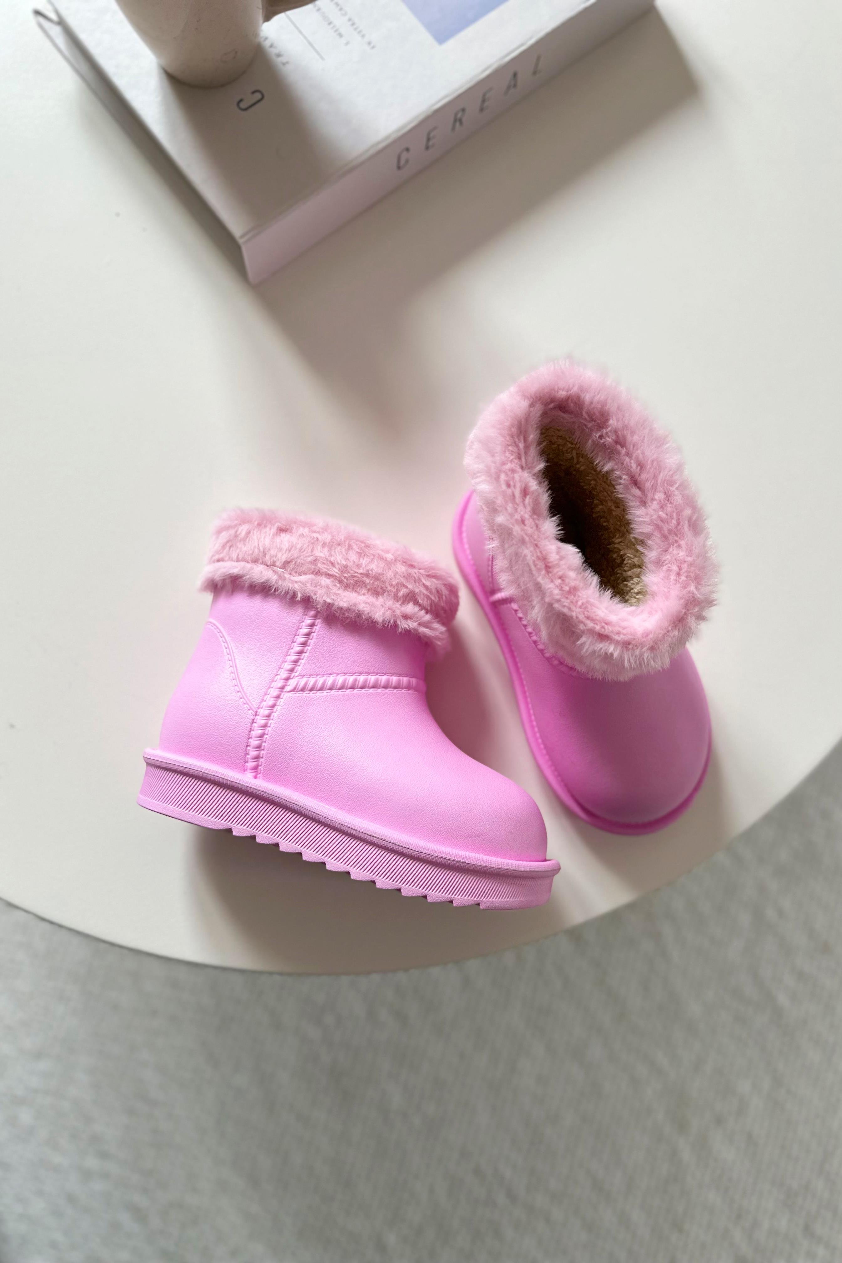 İçi Kürkü Su Geçirmez Pembe Yağmur Botu Ayakkabı