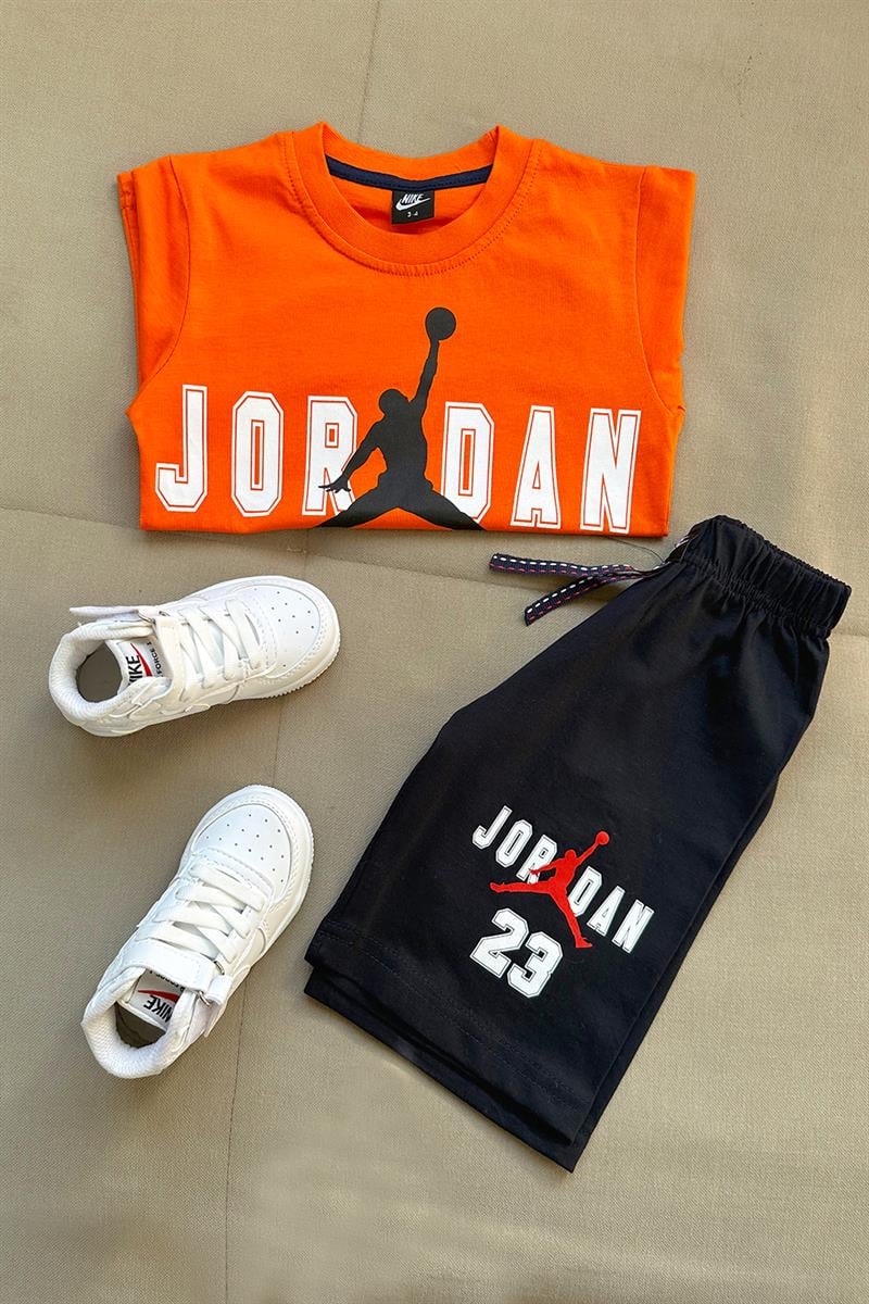 Jordan 23 Baskılı Çocuk Şortlu Takım Turuncu