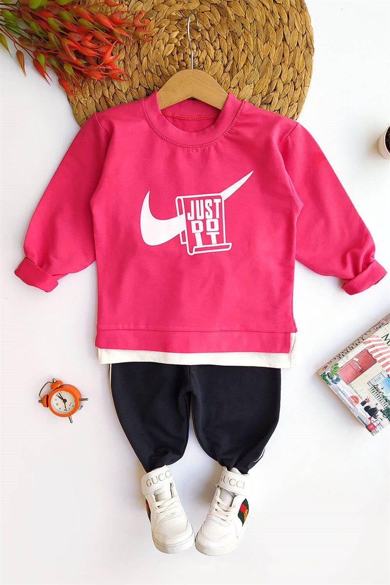 Just Do it Baskılı Çocuk Eşofman Takımı Fuşya Siyah