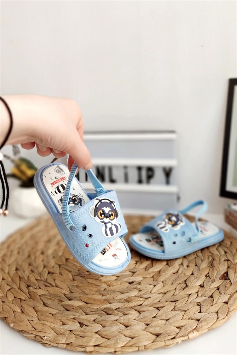 Karakter Baskılı Arkası Lastikli Çocuk Sandalet Mavi