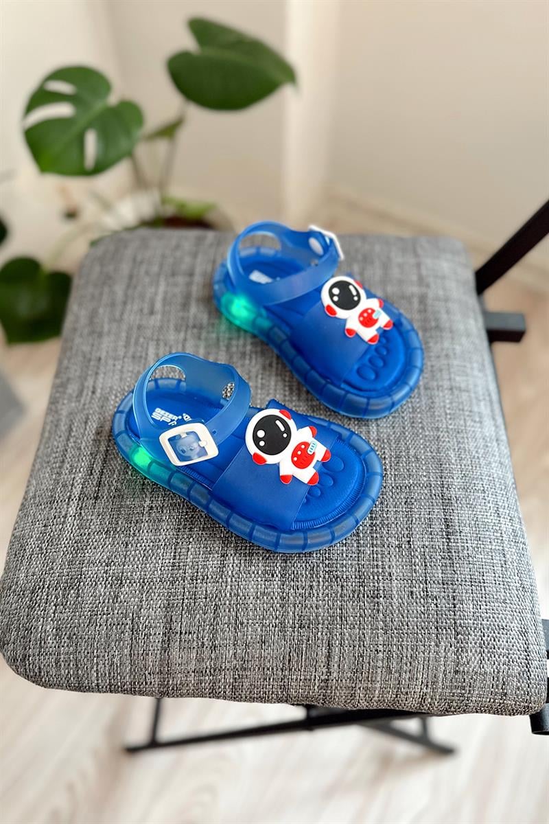 Karakter Baskılı Çocuk Işıklı Sandalet Mavi