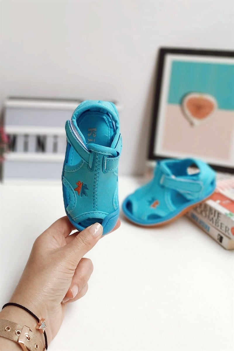 Karakter Baskılı Çocuk Sandalet Mavi Turuncu