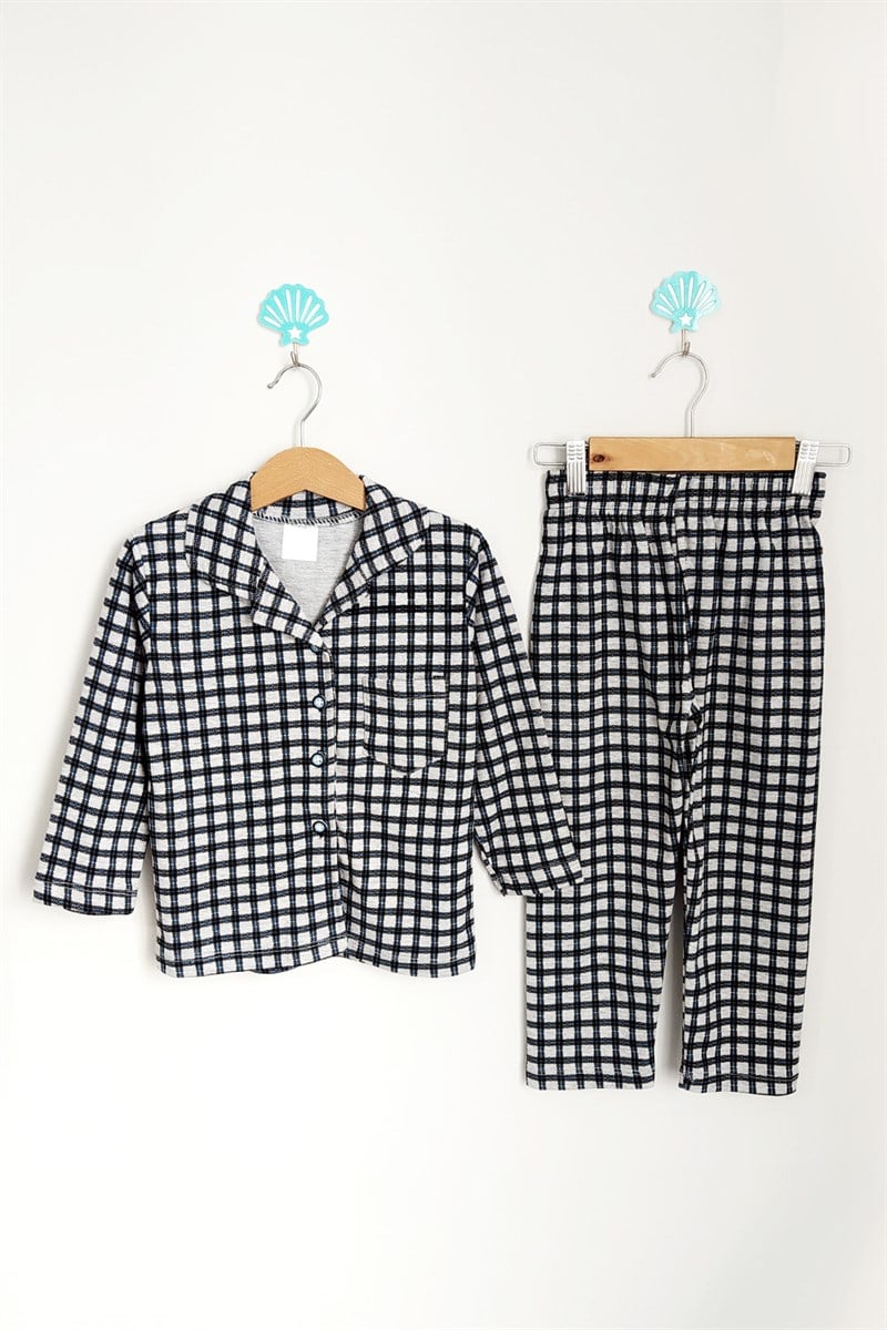Kareli Çocuk Pijama Takımı Siyah Beyaz