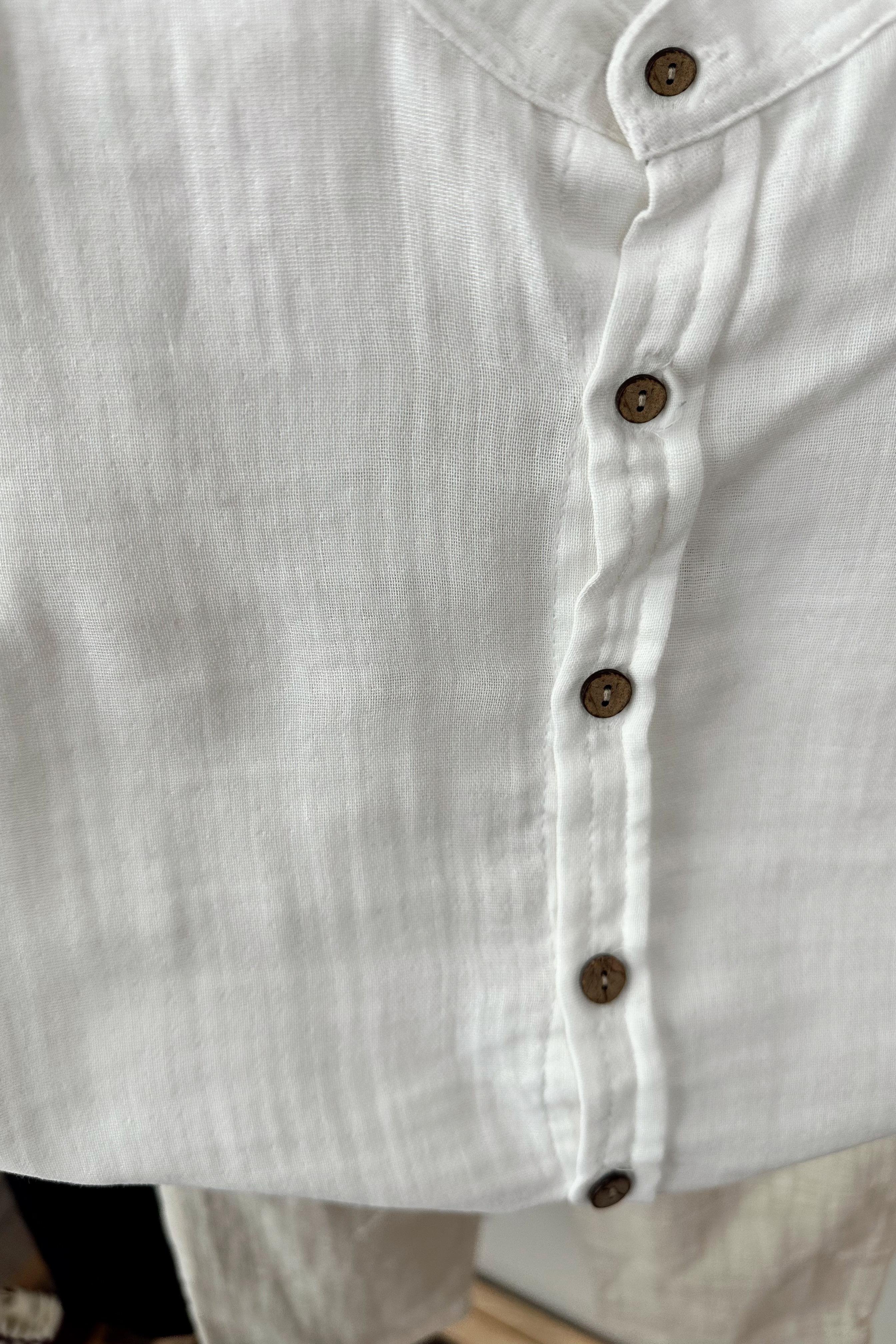 Keten Pantolonlu Gömlekli Çocuk Takım Beyaz Bej