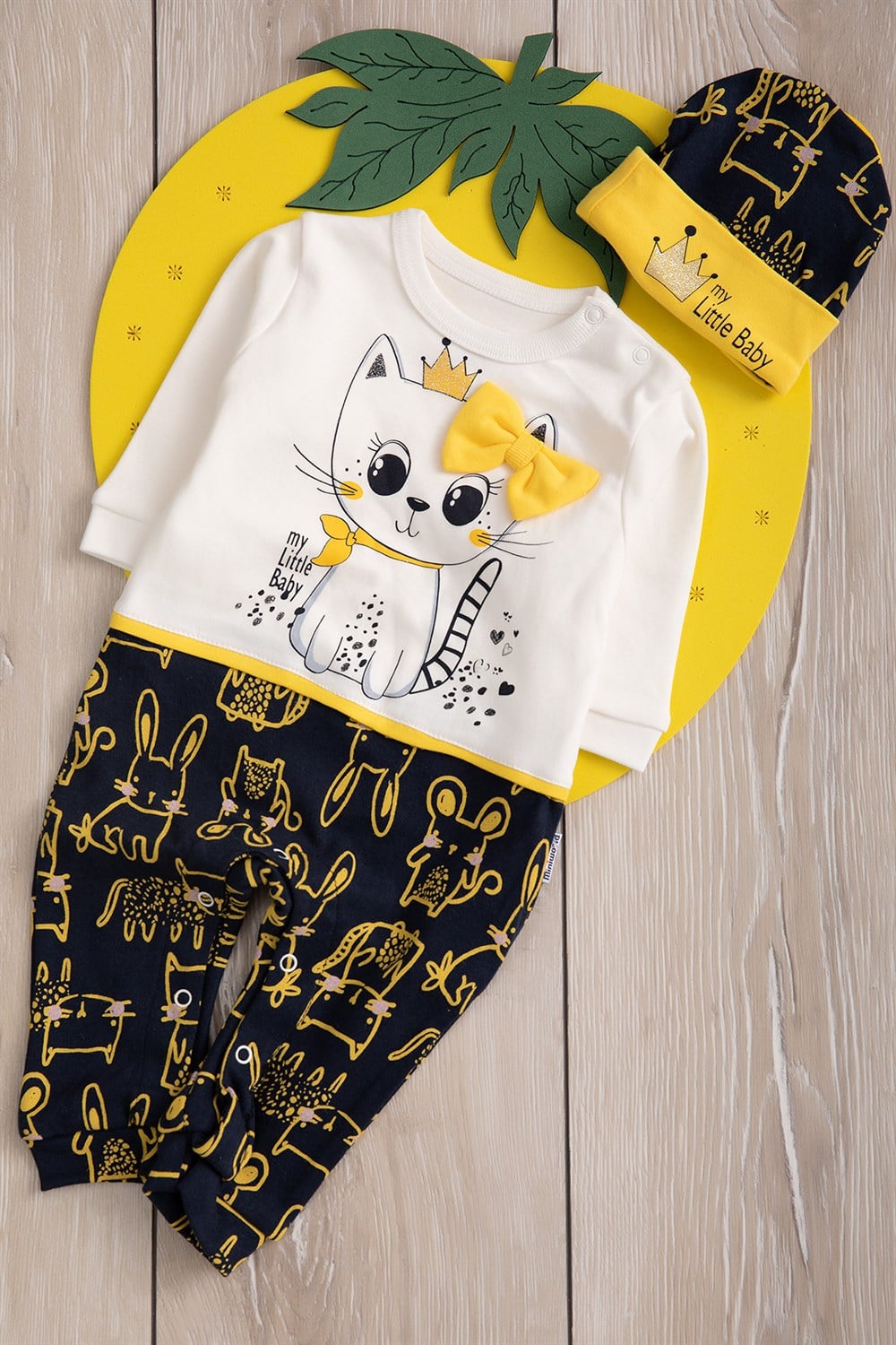 Kız Bebek Kedi Baskılı Badili Takım