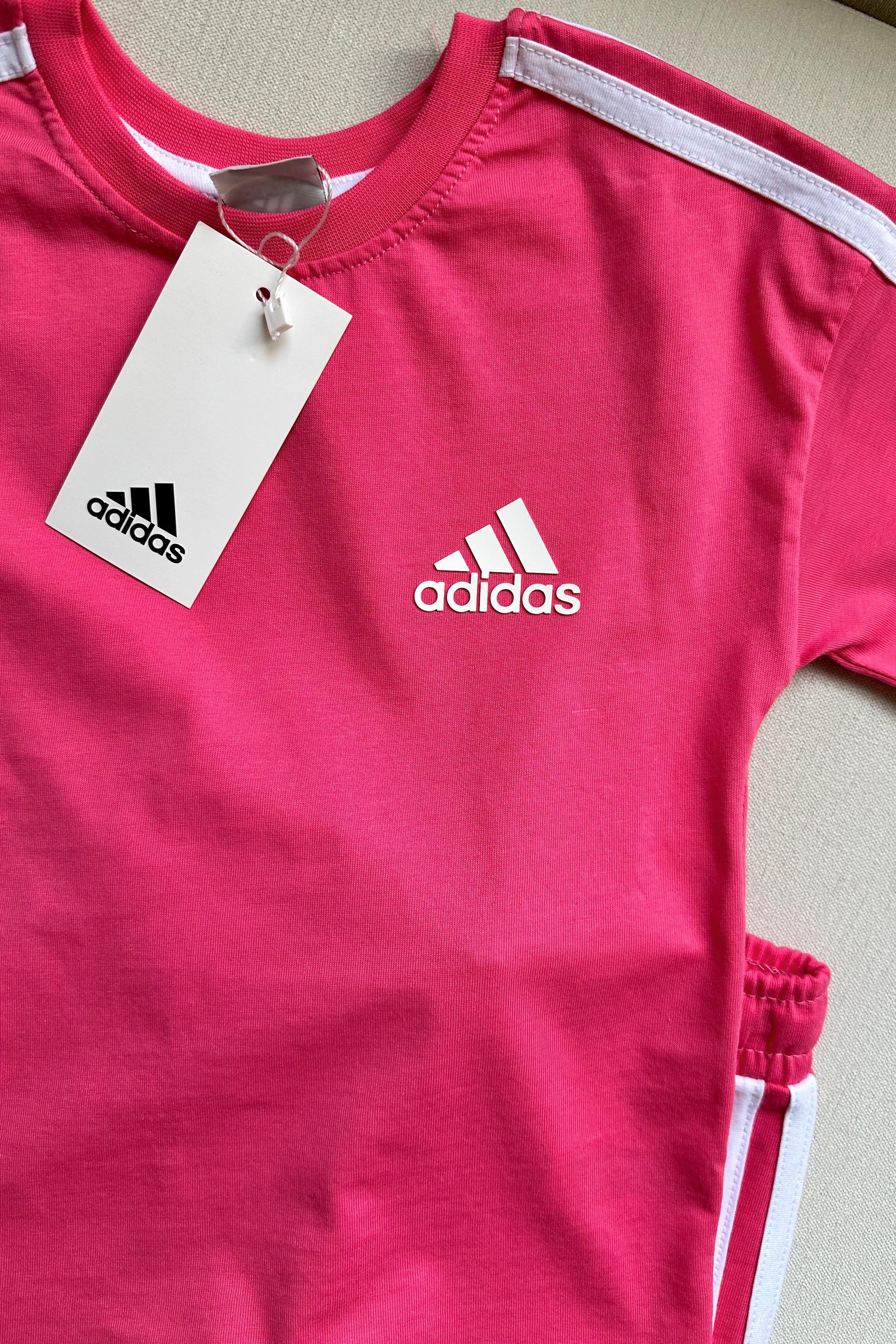 Kolları Çizgili Şortlu Çocuk Takım Pembe