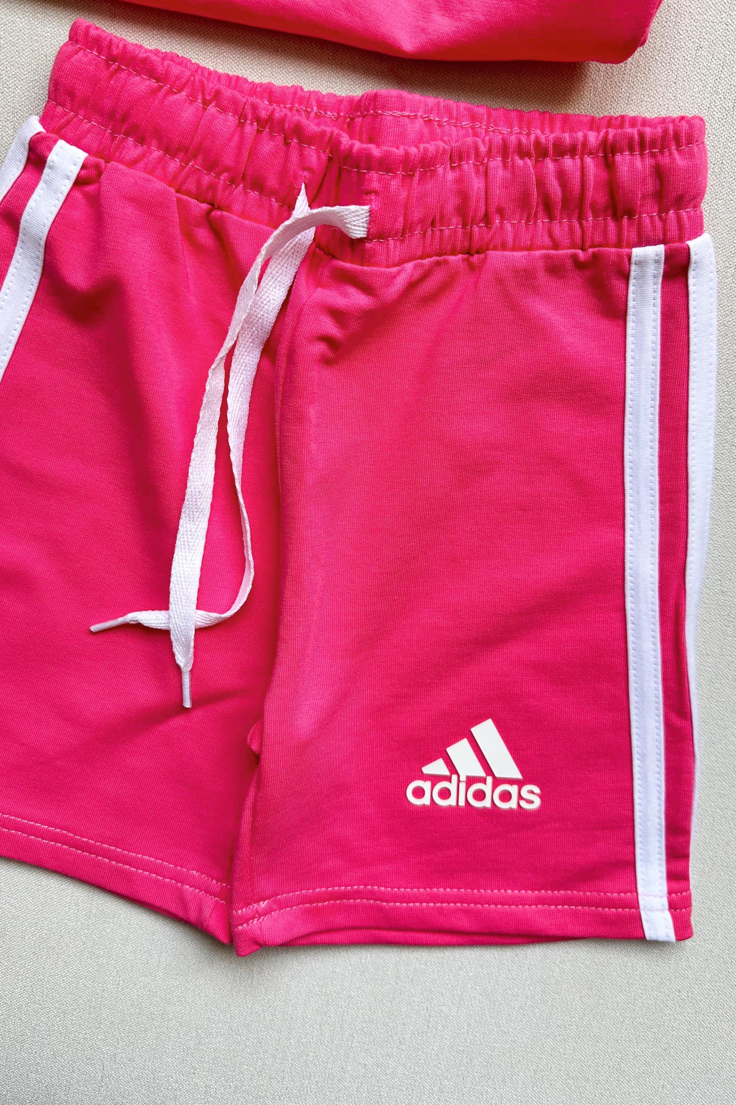 Kolları Çizgili Şortlu Çocuk Takım Pembe