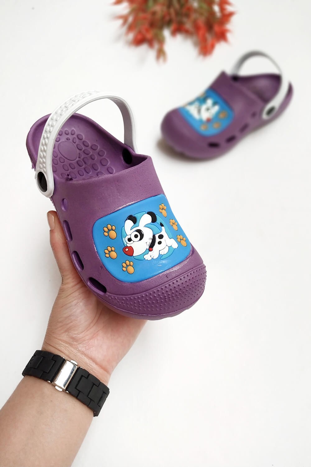 Köpek Baskılı Çocuk Crocs Sandalet Mor