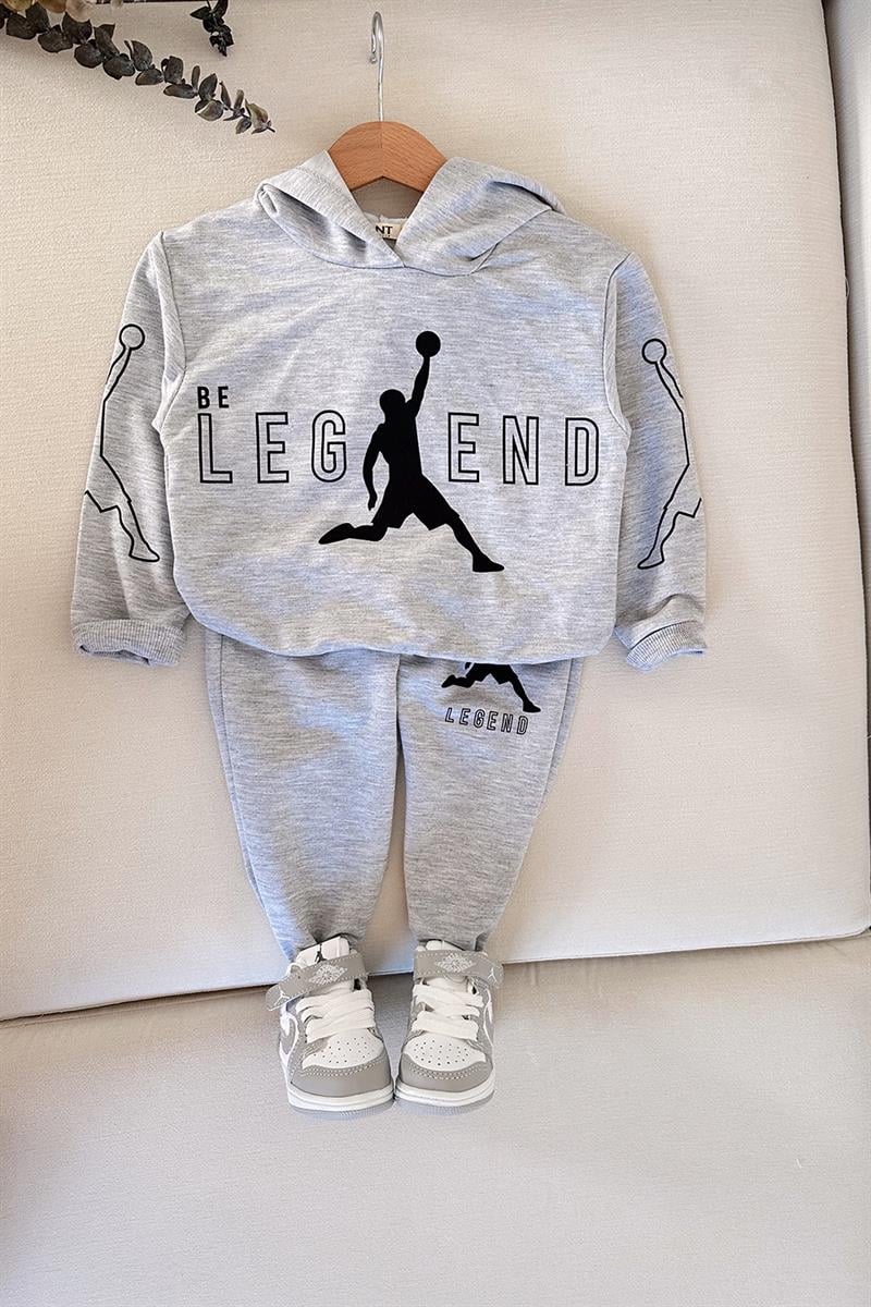 Legend Baskılı Çocuk Eşofman Takımı Gri