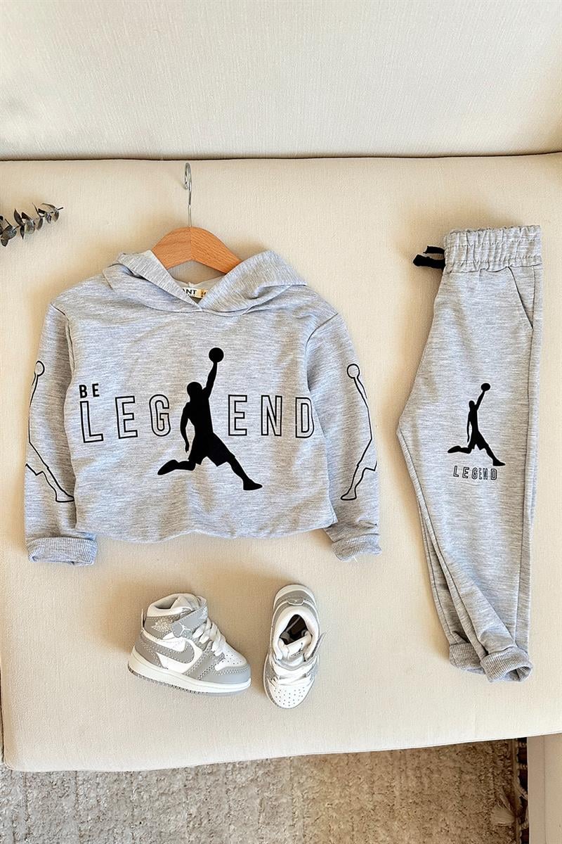 Legend Baskılı Çocuk Eşofman Takımı Gri