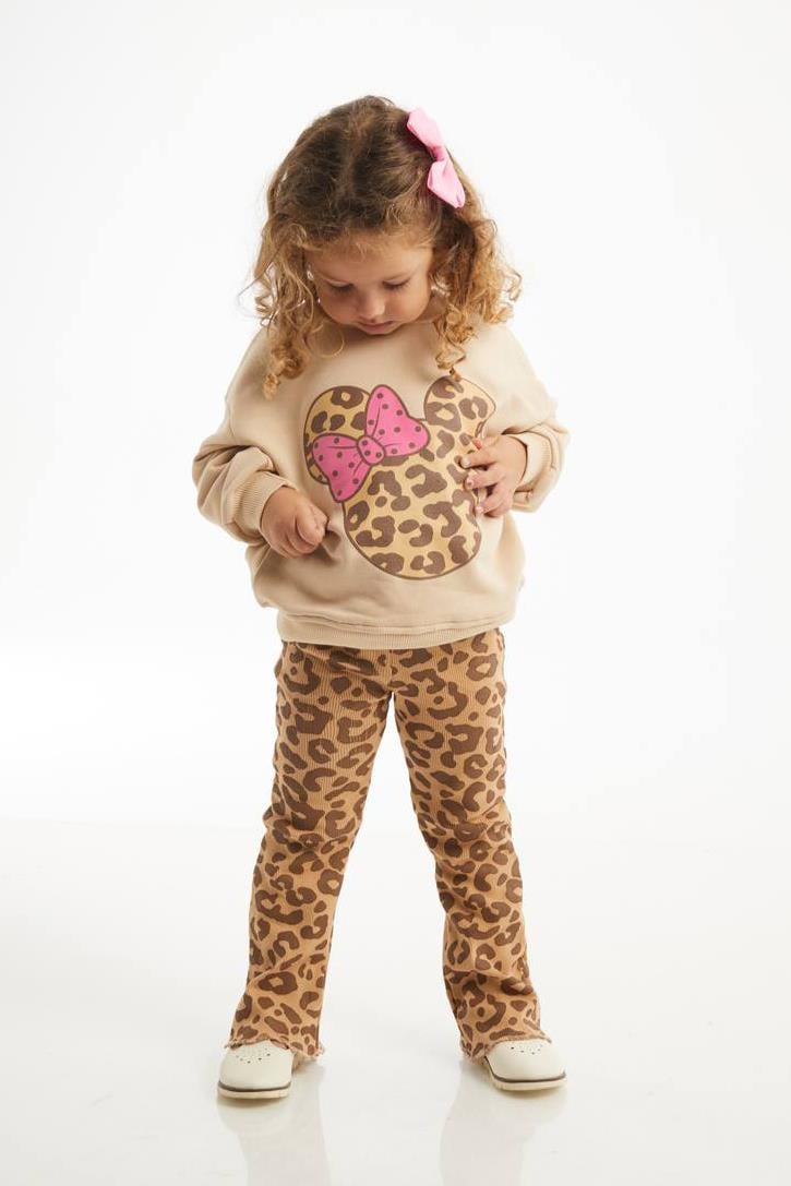 Leopar Desenli Çocuk Taytlı Takım Bej