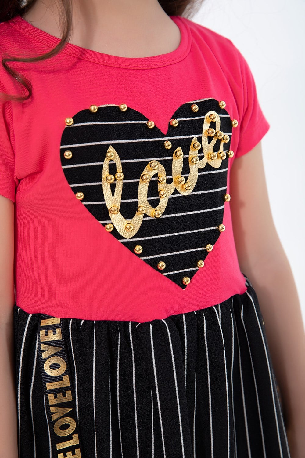 Love Baskılı Kız Çocuk Elbise Fuşya