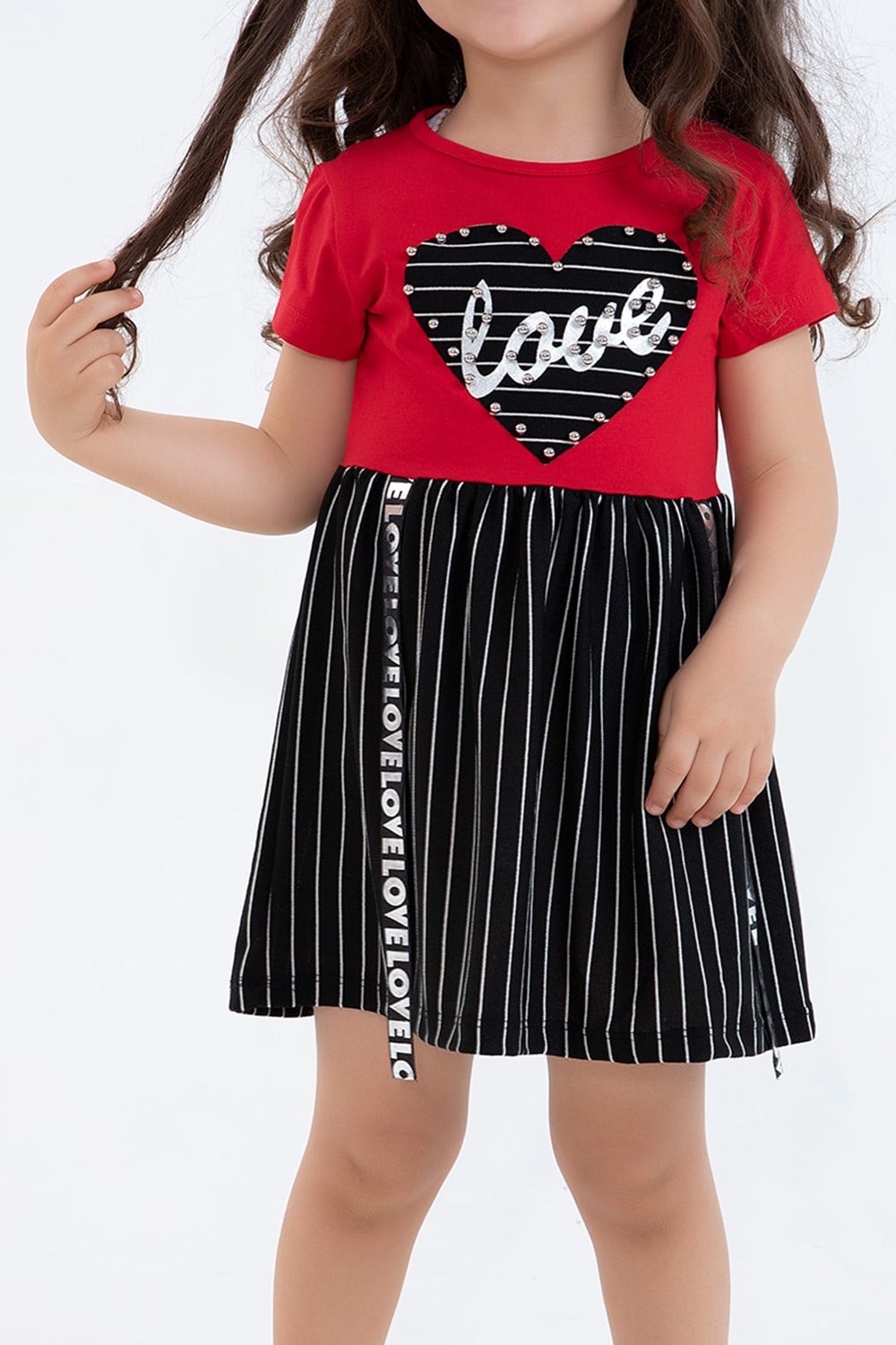 Love Baskılı Kız Çocuk Elbise Kırmızı