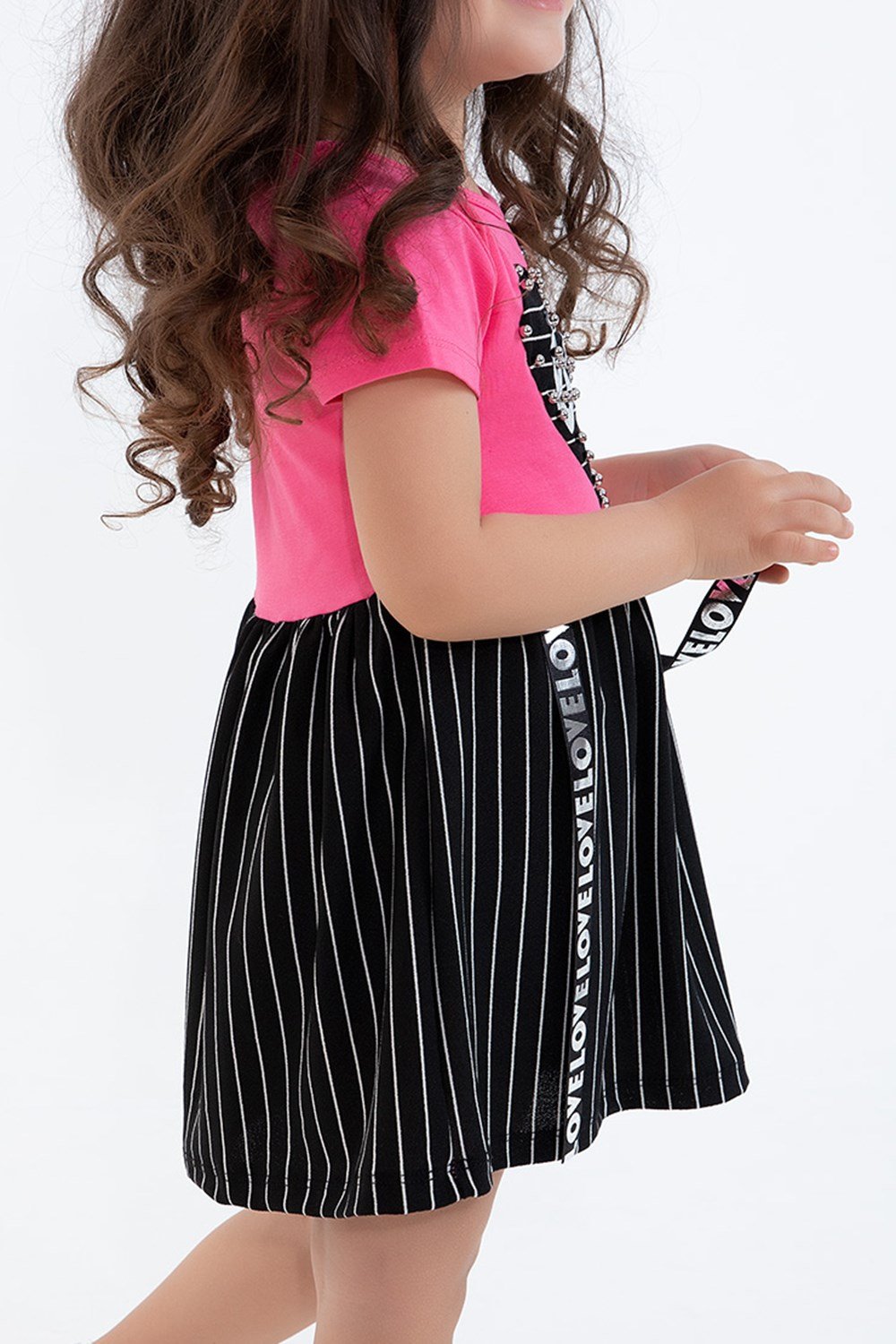 Love Baskılı Kız Çocuk Elbise Pembe