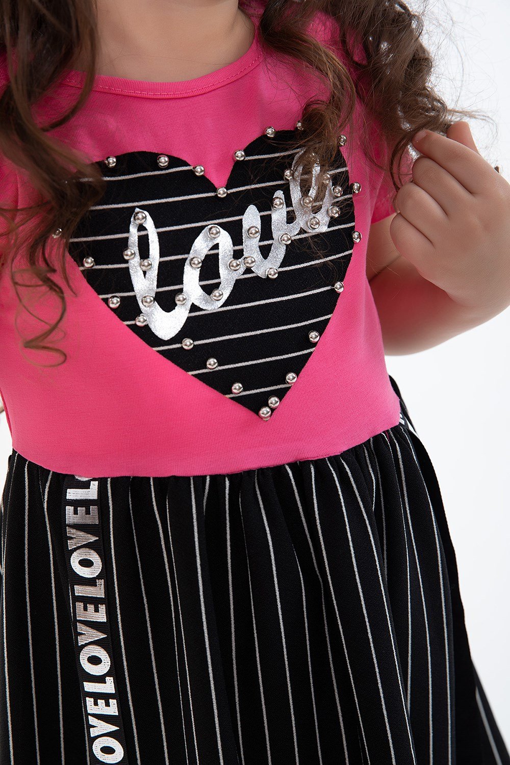 Love Baskılı Kız Çocuk Elbise Pembe