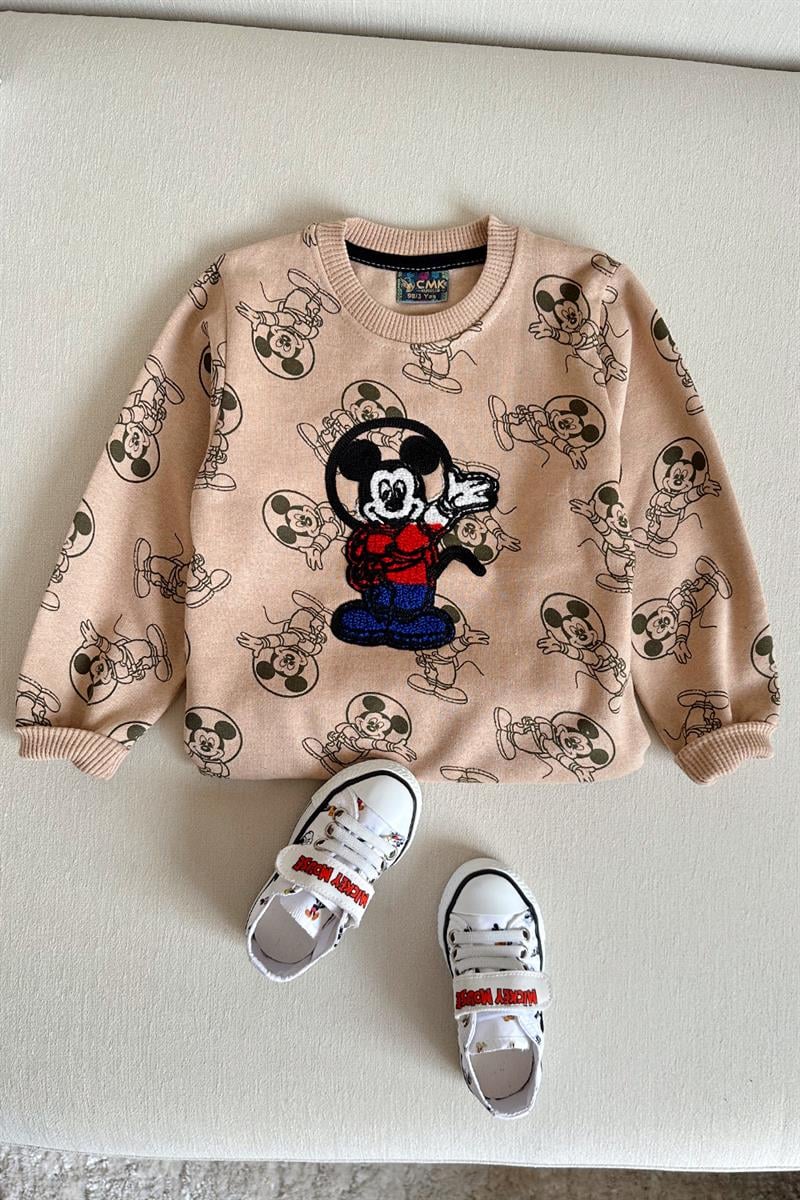 Mickey Baskılı Çocuk Sweat Bej
