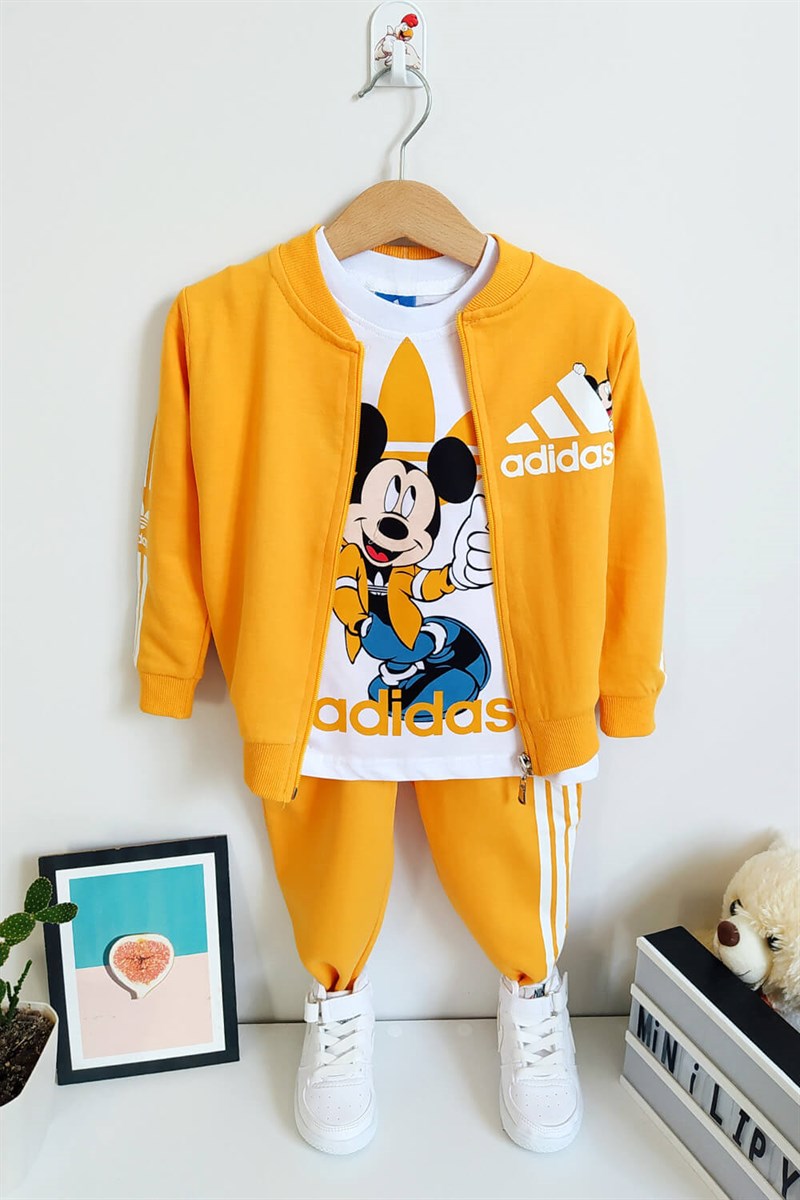 Mickey Mouse Baskılı 3'lü Takım Sarı Beyaz
