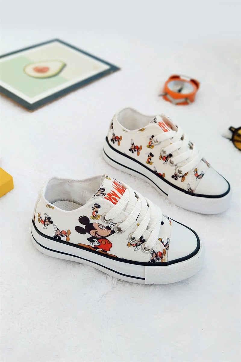 Mickey Mouse Baskılı Çocuk Ayakkabı Beyaz