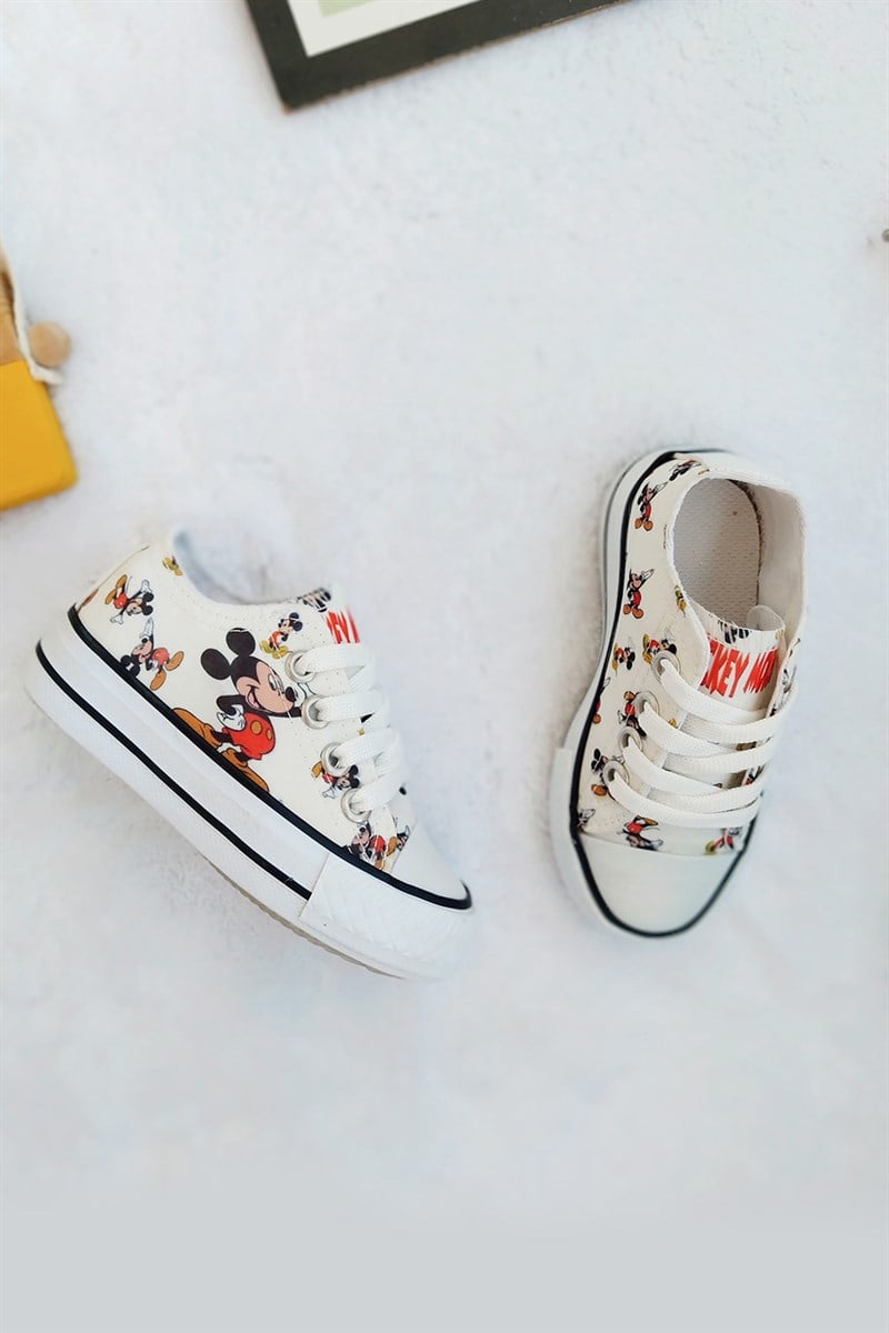 Mickey Mouse Baskılı Çocuk Ayakkabı Beyaz