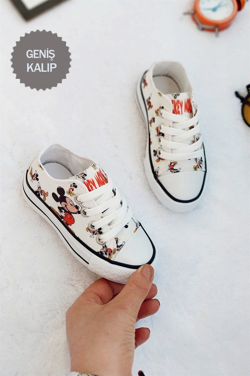 Mickey Mouse Baskılı Çocuk Ayakkabı Beyaz