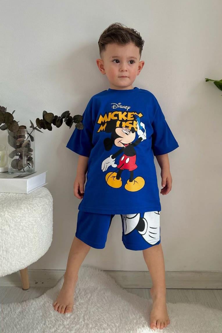 Mickey Mouse Baskılı Çocuk Şortlu Takım Mavi