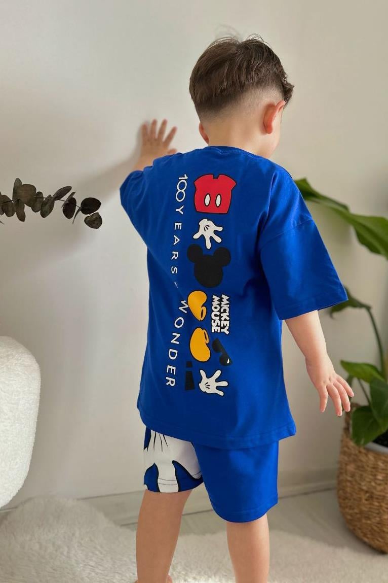 Mickey Mouse Baskılı Çocuk Şortlu Takım Mavi