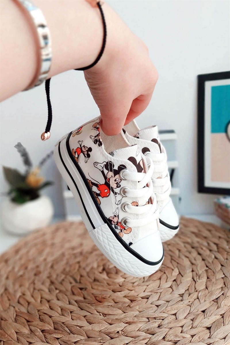 Mickey Mouse Baskılı Çocuk Spor Ayakkabı Beyaz