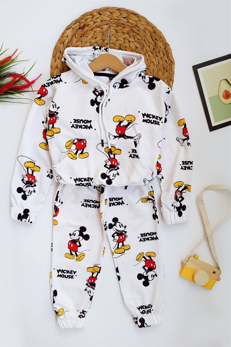 Mickey Mouse Baskılı Çocuk Takım Beyaz