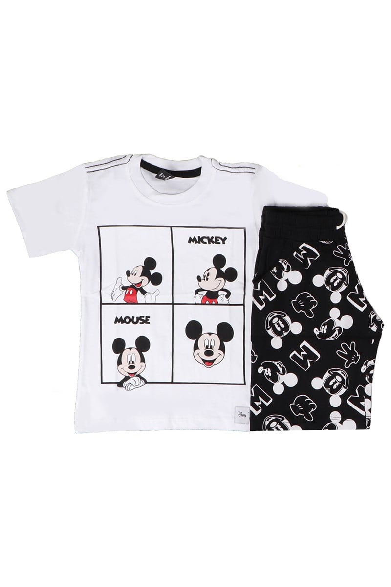 Mickey Mouse Baskılı Erkek Çocuk Şortlu Takım Siyah Beyaz
