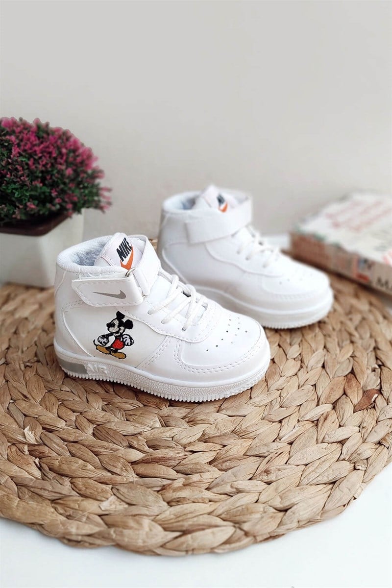Mickey Mouse Baskılı Işıklı Yarım Bot Beyaz