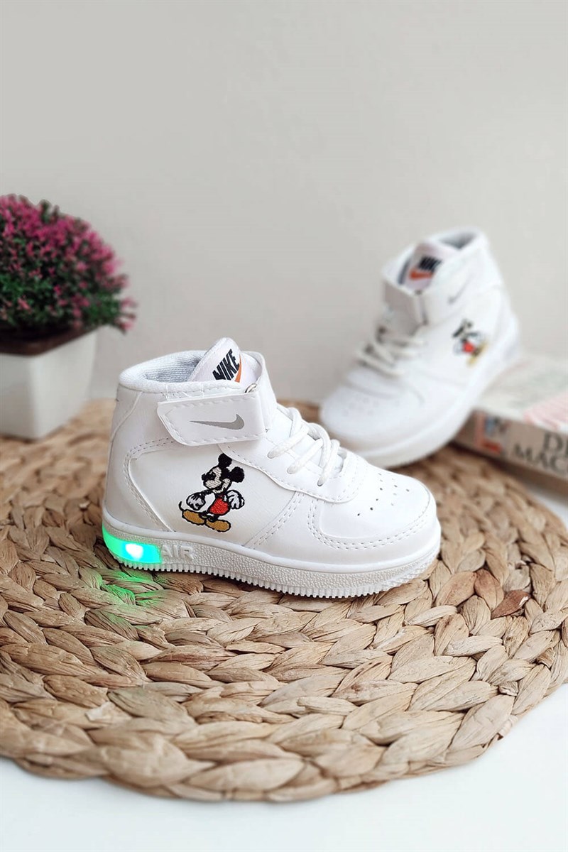Mickey Mouse Baskılı Işıklı Yarım Bot Beyaz