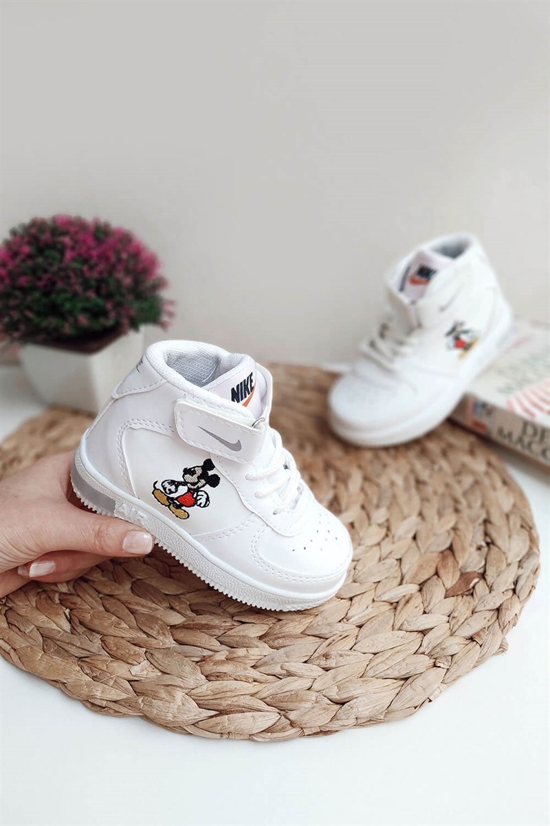 Mickey Mouse Baskılı Işıklı Yarım Bot Beyaz