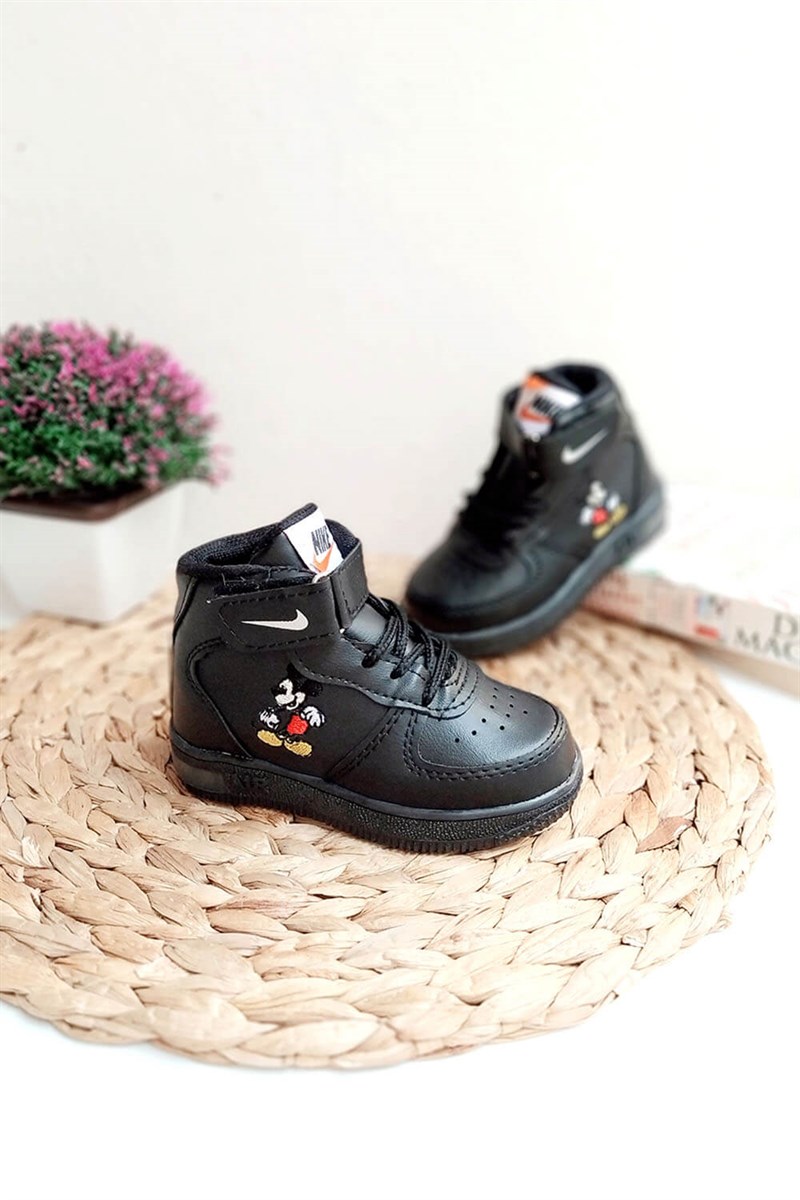 Mickey Mouse Baskılı Işıklı Yarım Bot Siyah