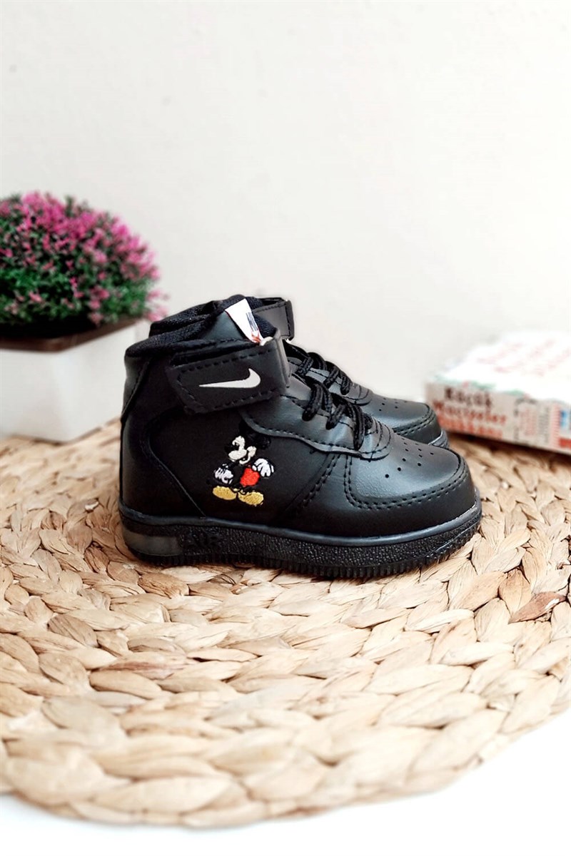 Mickey Mouse Baskılı Işıklı Yarım Bot Siyah