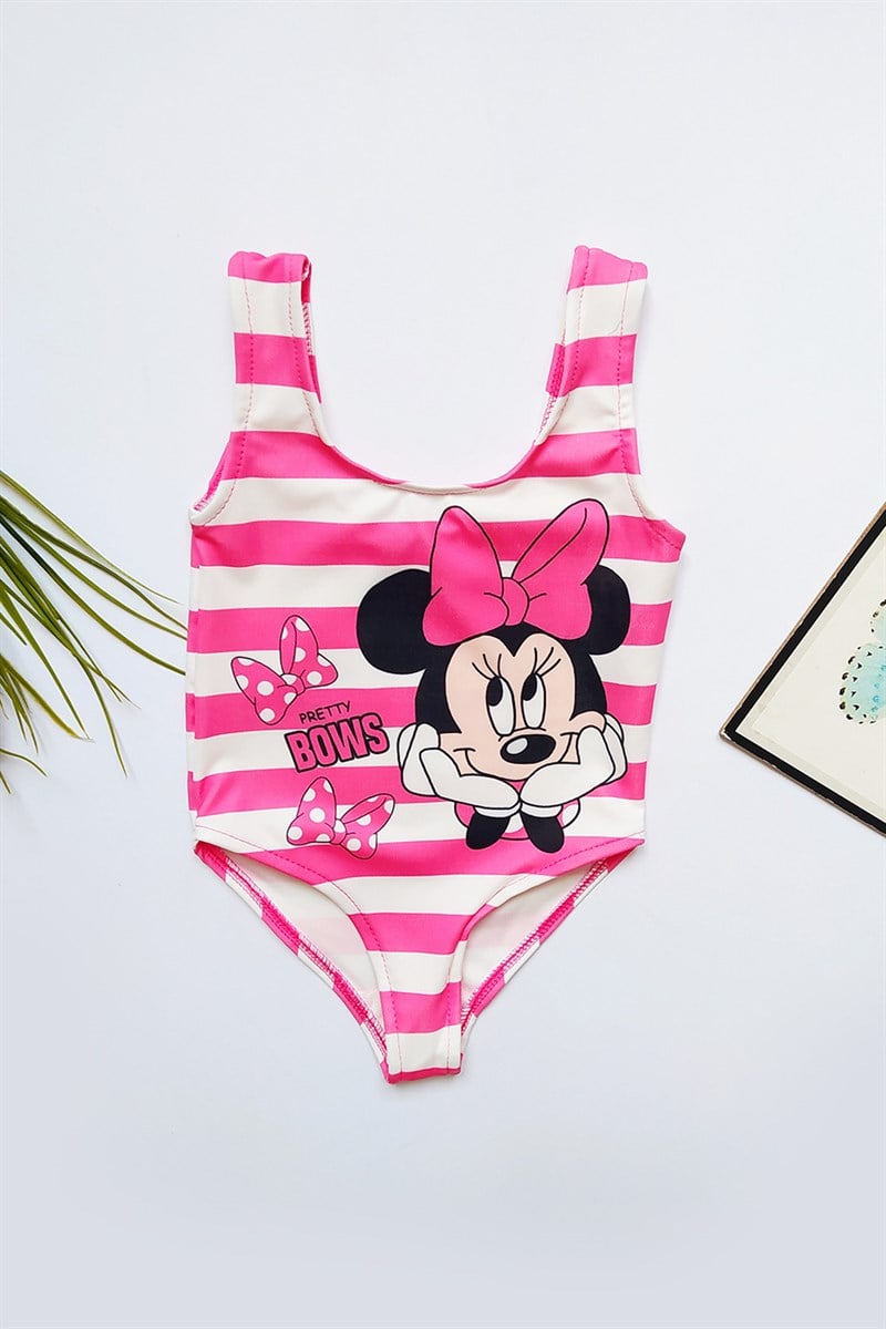 Mickey Mouse Baskılı Kız Çocuk Mayo Pembe