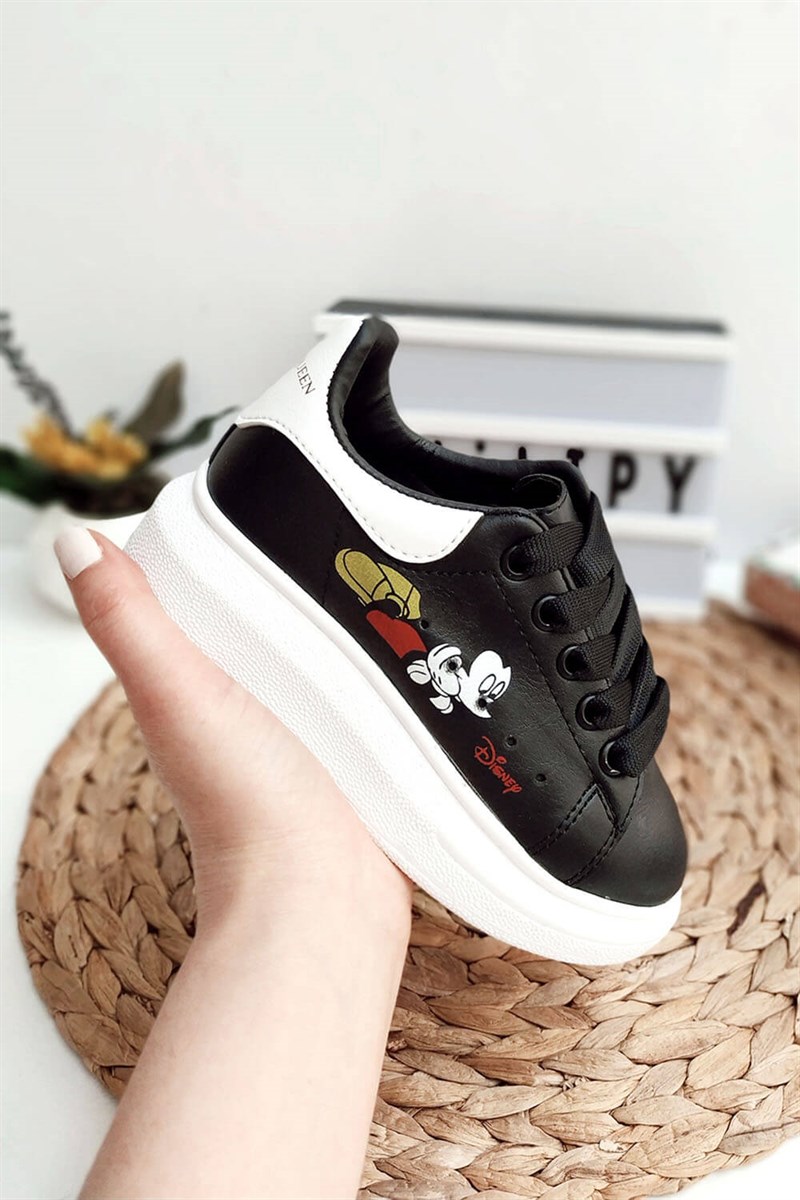 Mickey Mouse Baskılı Yüksek Taban Çocuk Ayakkabı Siyah