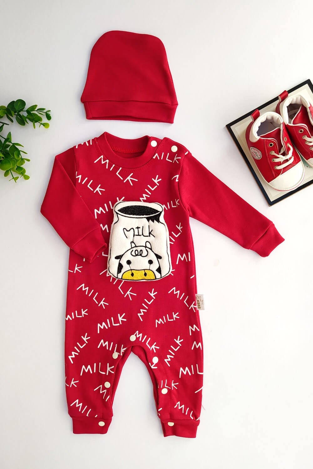 Milk Baskılı Tulum Takım Kırmızı