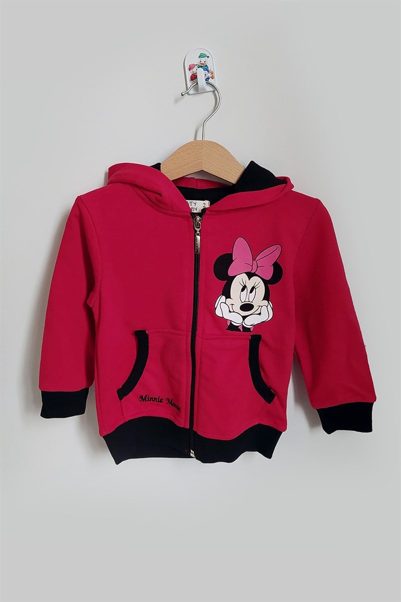 Minnie Mouse Baskılı Fermuarlı Kız Çocuk Eşofman Takımı Pembe