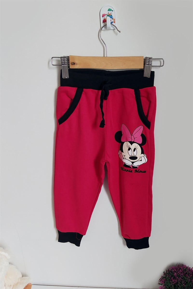 Minnie Mouse Baskılı Fermuarlı Kız Çocuk Eşofman Takımı Pembe
