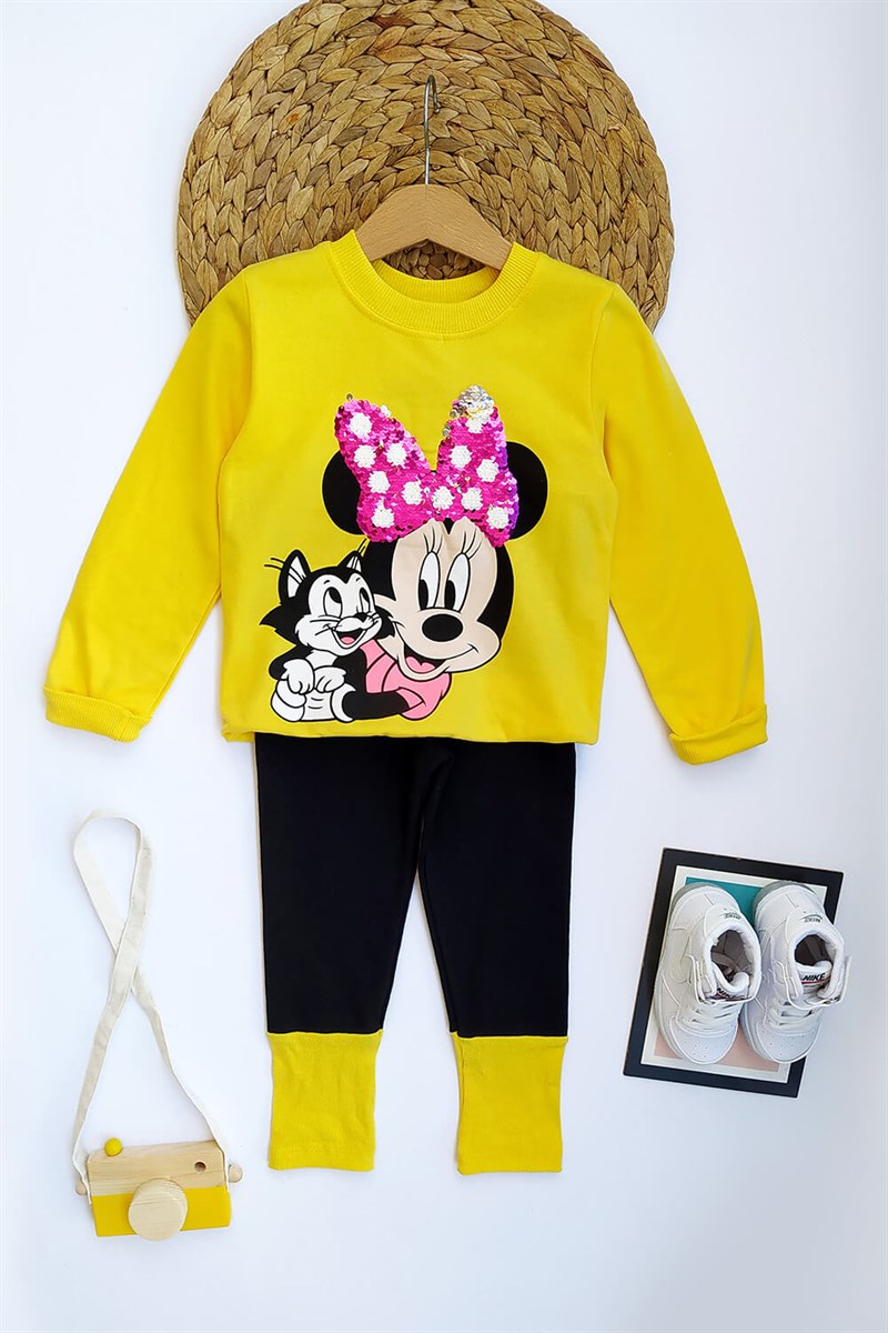 Minnie Mouse Baskılı Taytlı Takım Sarı Siyah