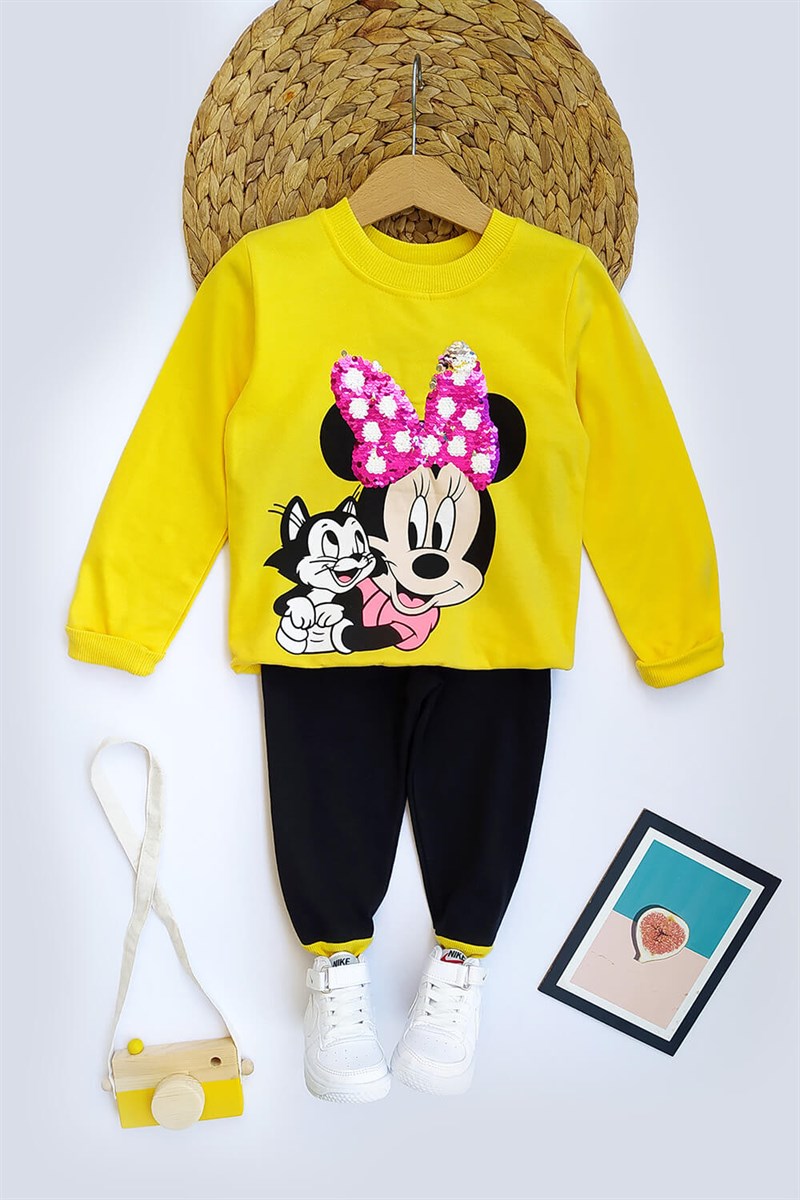 Minnie Mouse Baskılı Taytlı Takım Sarı Siyah