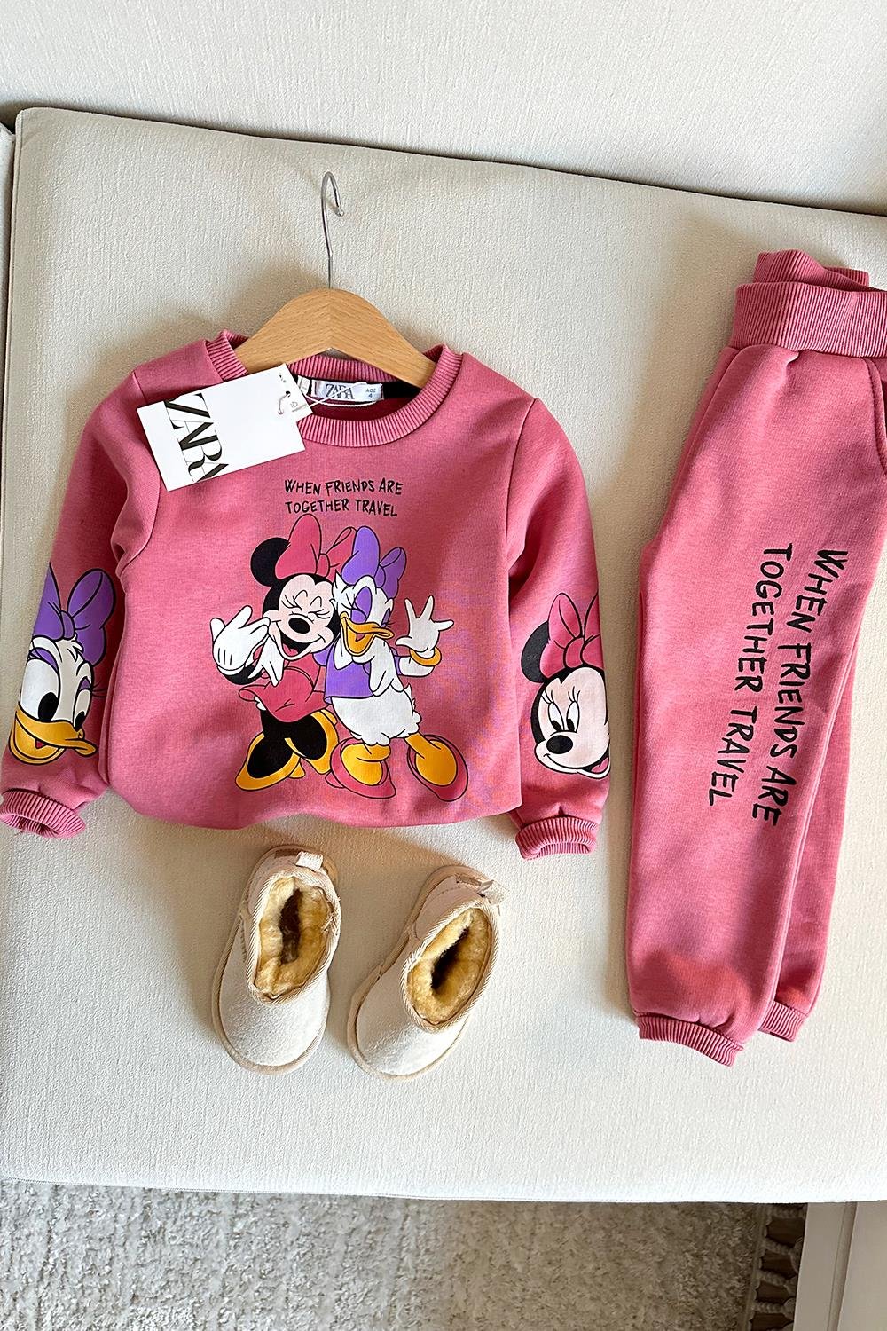 Minnie ve Daisy Baskılı Çocuk Eşofman Takımı Pembe