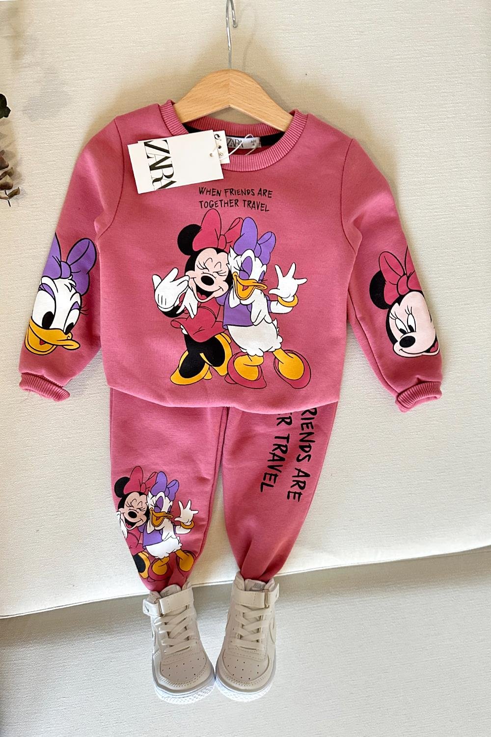 Minnie ve Daisy Baskılı Çocuk Eşofman Takımı Pembe