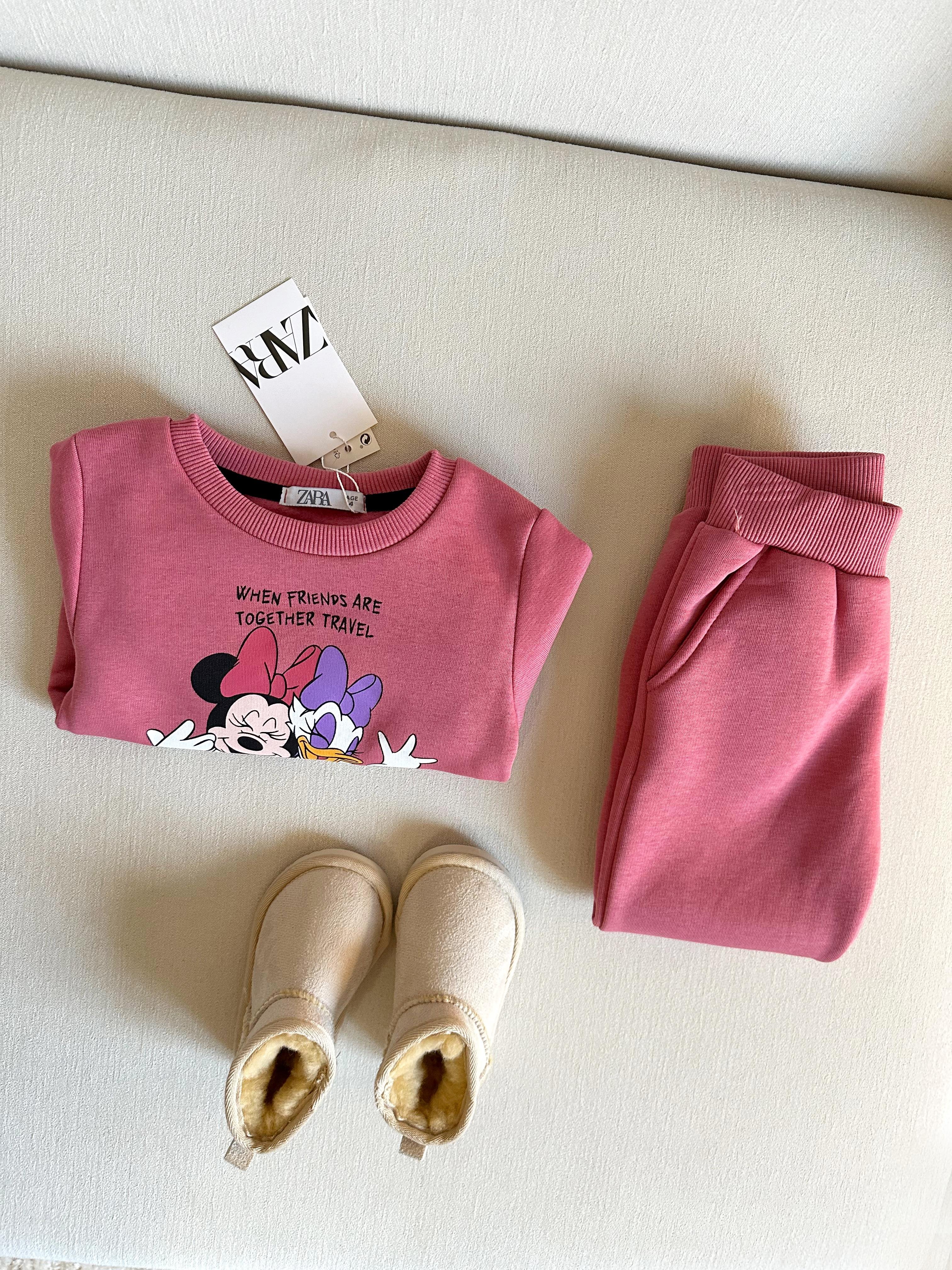 Minnie ve Daisy Baskılı Çocuk Eşofman Takımı Pembe