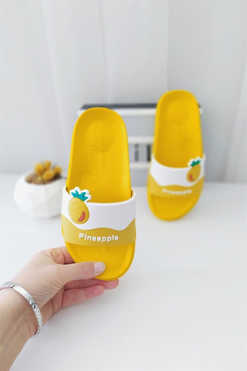 Önü Ananaslı Çocuk Sandalet Sarı