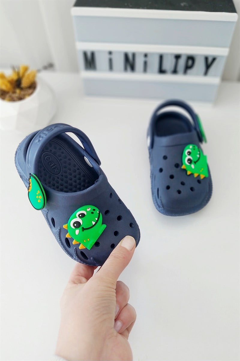 Önü Dinozorlu Çocuk Sandalet Lacivert Yeşil