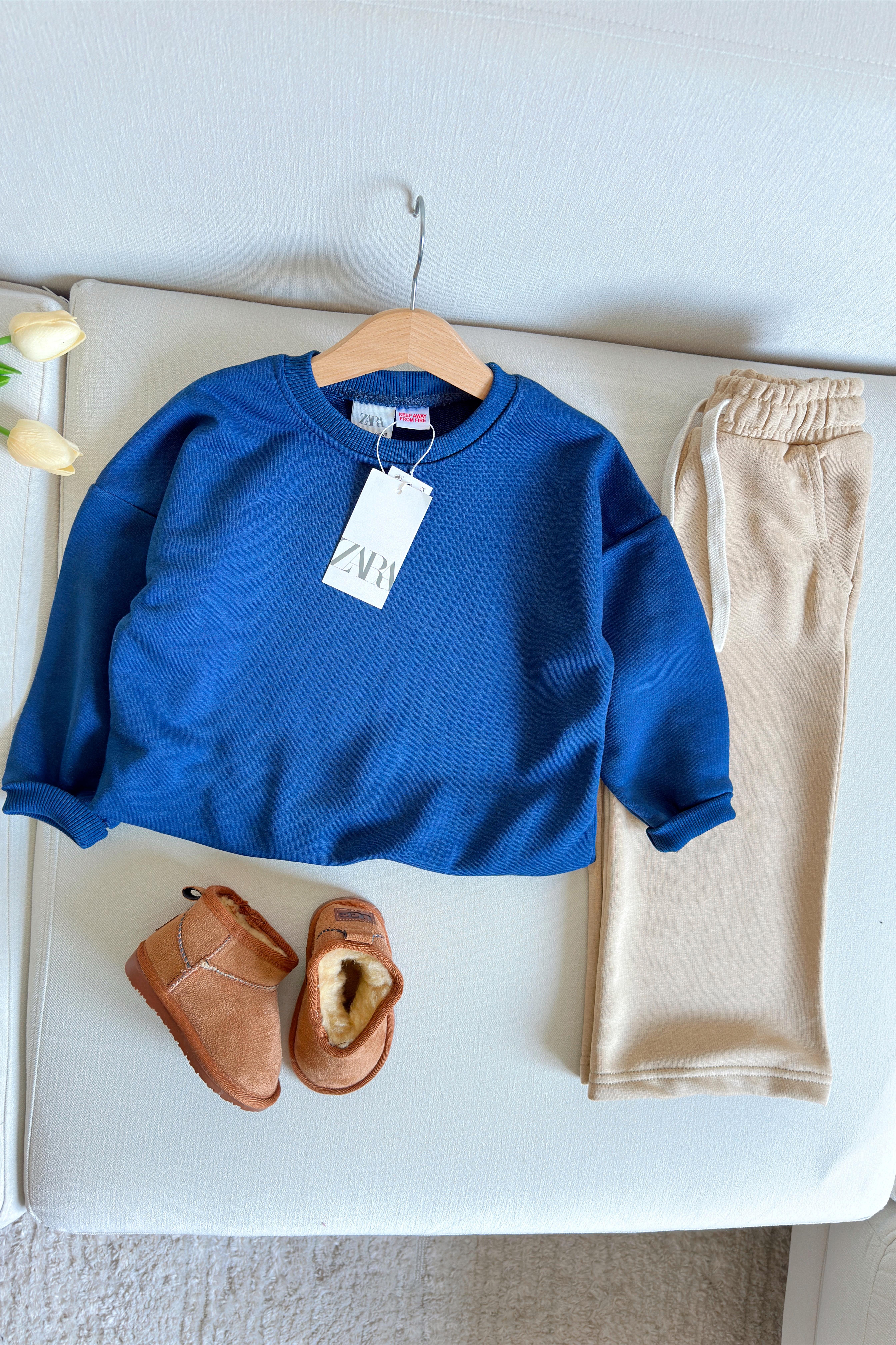 Önü Panda Baskılı Çocuk Eşofman Takımı Lacivert Bej