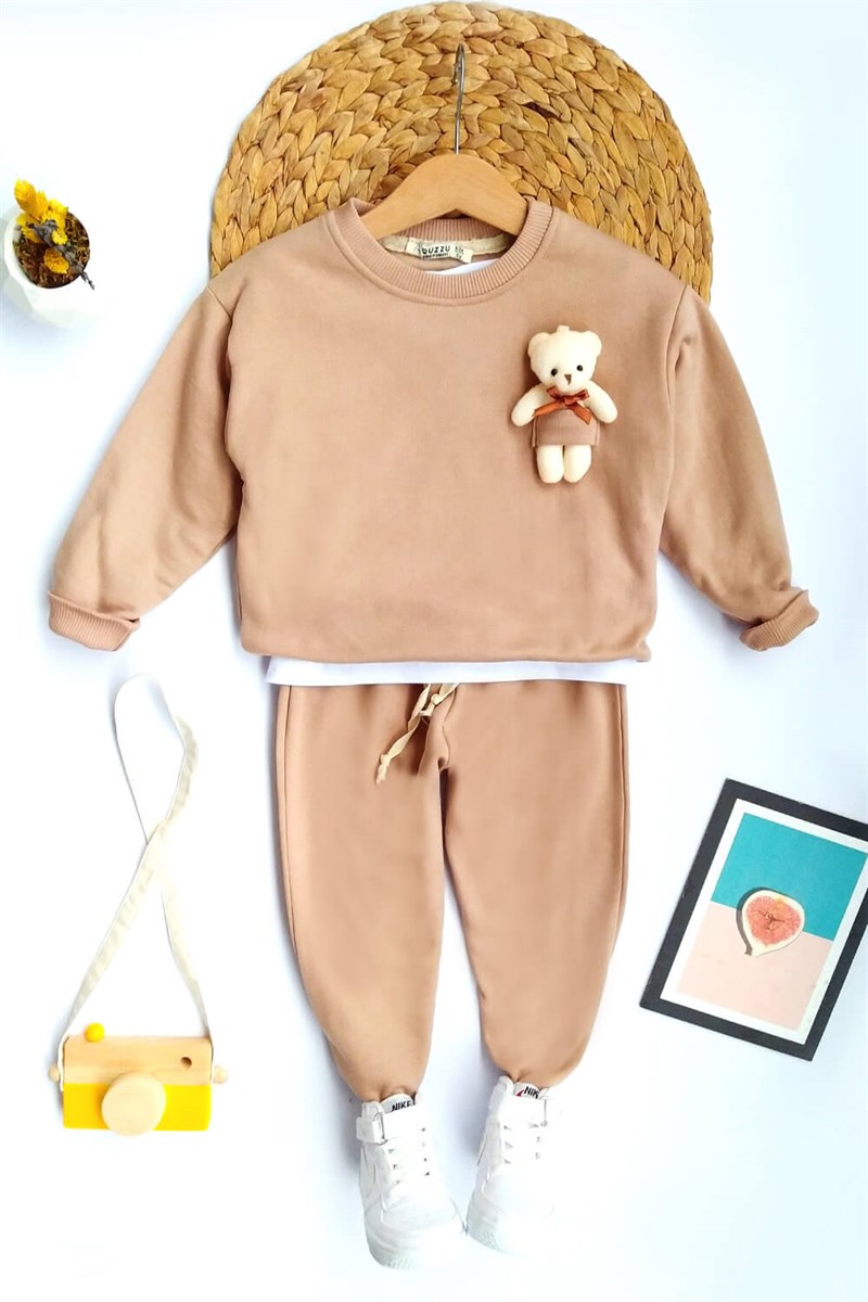 Oyuncak Ayılı Çocuk Sweat Takım Bej
